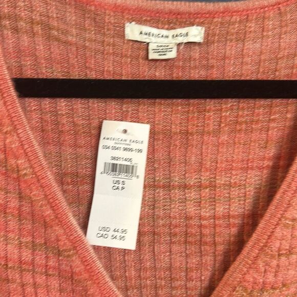 American Eagle Ribbed Wrap Front Striped Cropped Long Sleeve Sweater Size S NWT - Picture 3 of 5